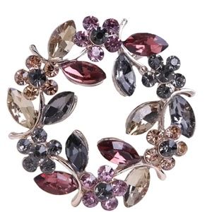 NEW Crystal Brooch Olive Branch Wreath Shape Colorful Rhinestone Costume Jewelry